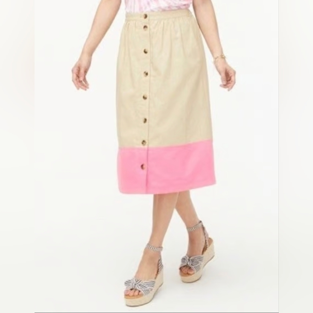 J. Crew Beige and Pink Color Block Midi Skirt Size 3x